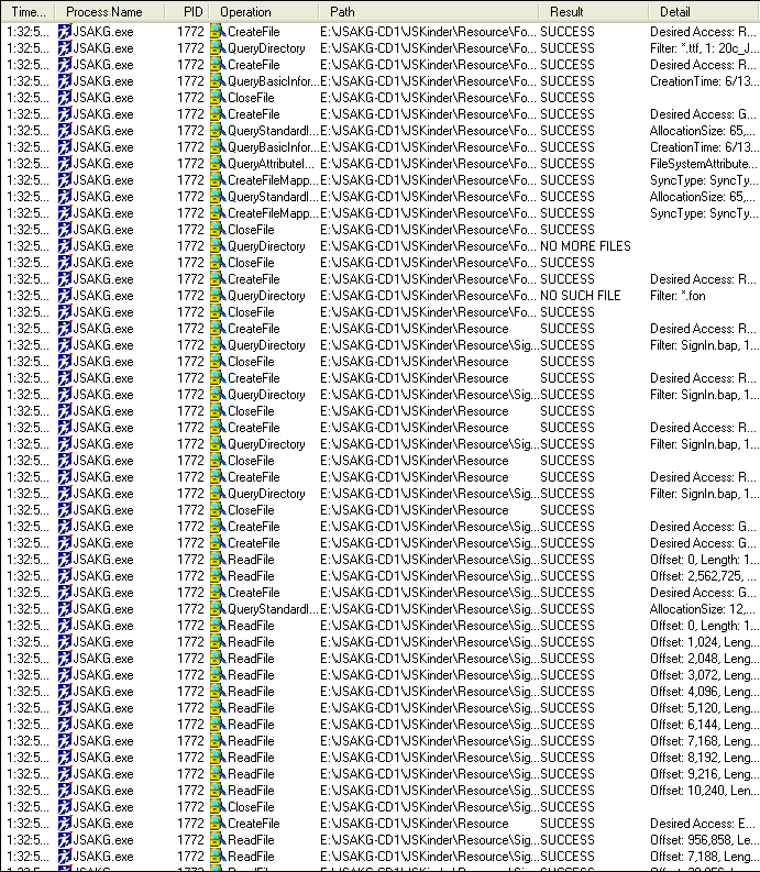 Procmon results for JumpStart Kindergarten