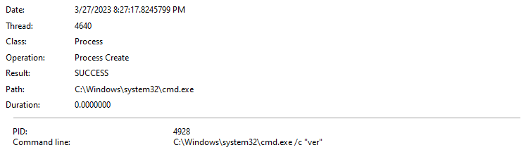 Command line: C:/Windows/System32/cmd.exe /c "ver"